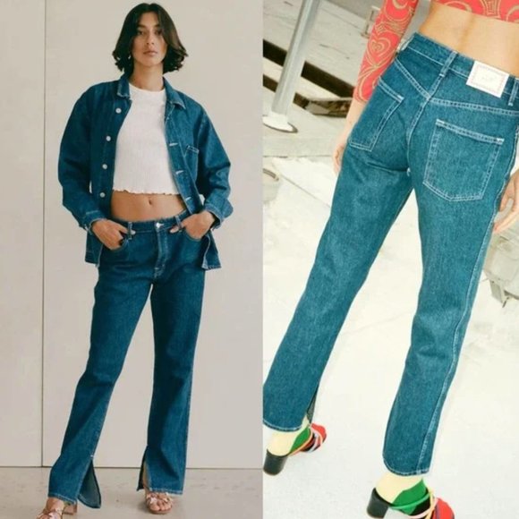 Lisa Says Gah Ellis Side Slits Jeans Stone Wash Indigo - Picture 9 of 9